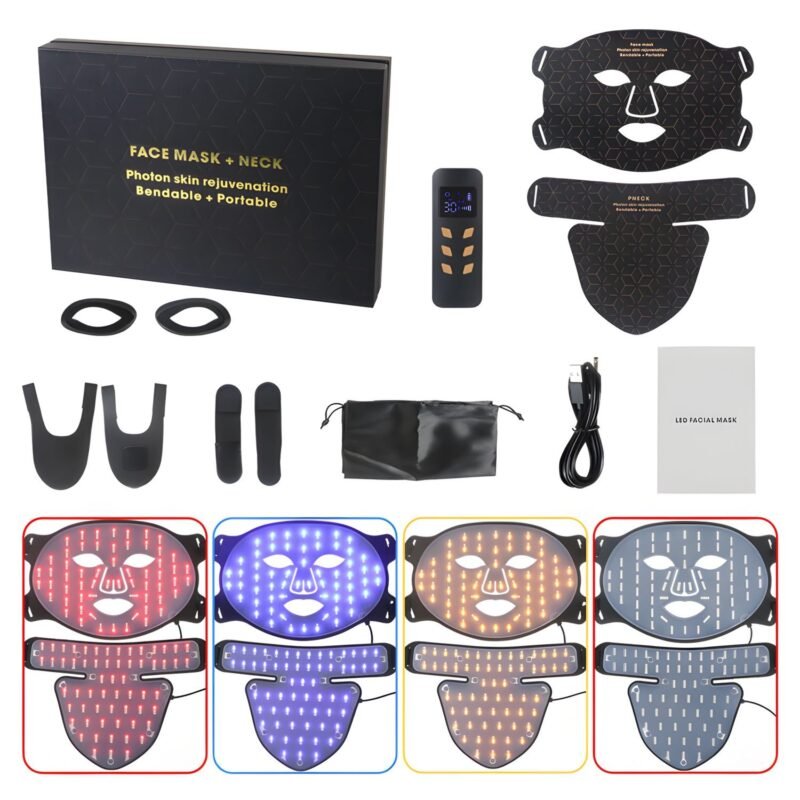 LED Face Neck Care Cover, Bandage Fixing Photon LED Light Face Neck Cover 4 Colors Reduce Blemish for Pimples Skin