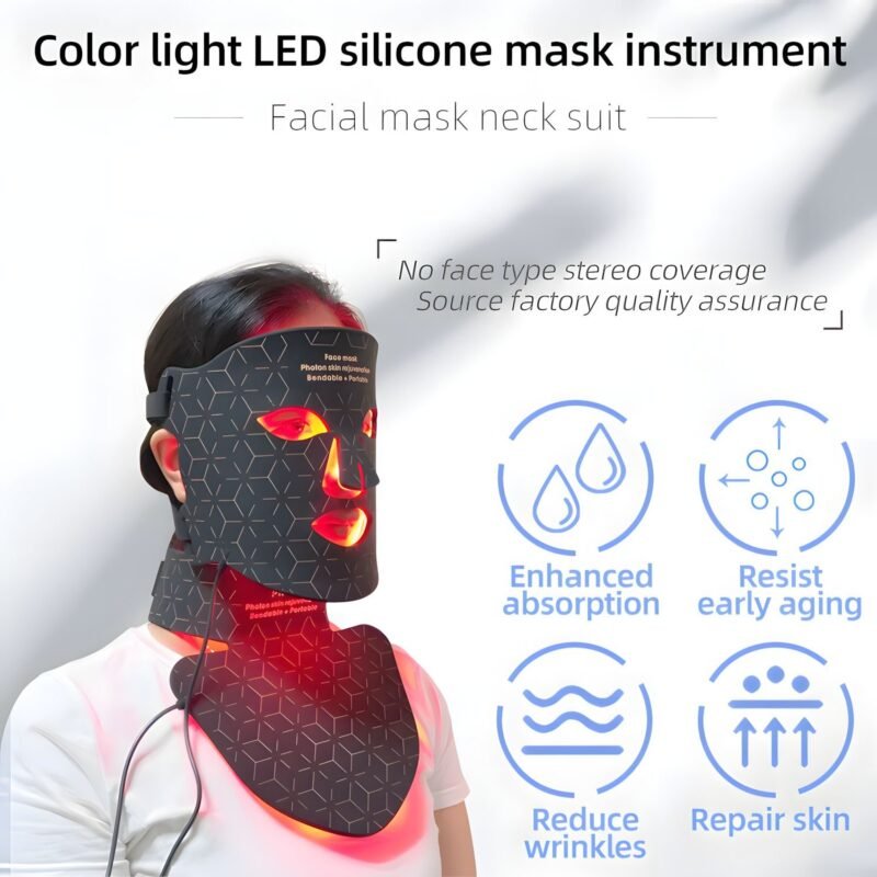 LED Face Neck Care Cover, Bandage Fixing Photon LED Light Face Neck Cover 4 Colors Reduce Blemish for Pimples Skin