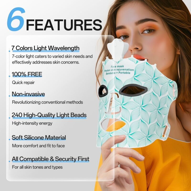 Red Light Therapy Mask for Face, 7 Colors LED Face Mask Light Therapy At Home, Led Face Mask Light Therapy, Green