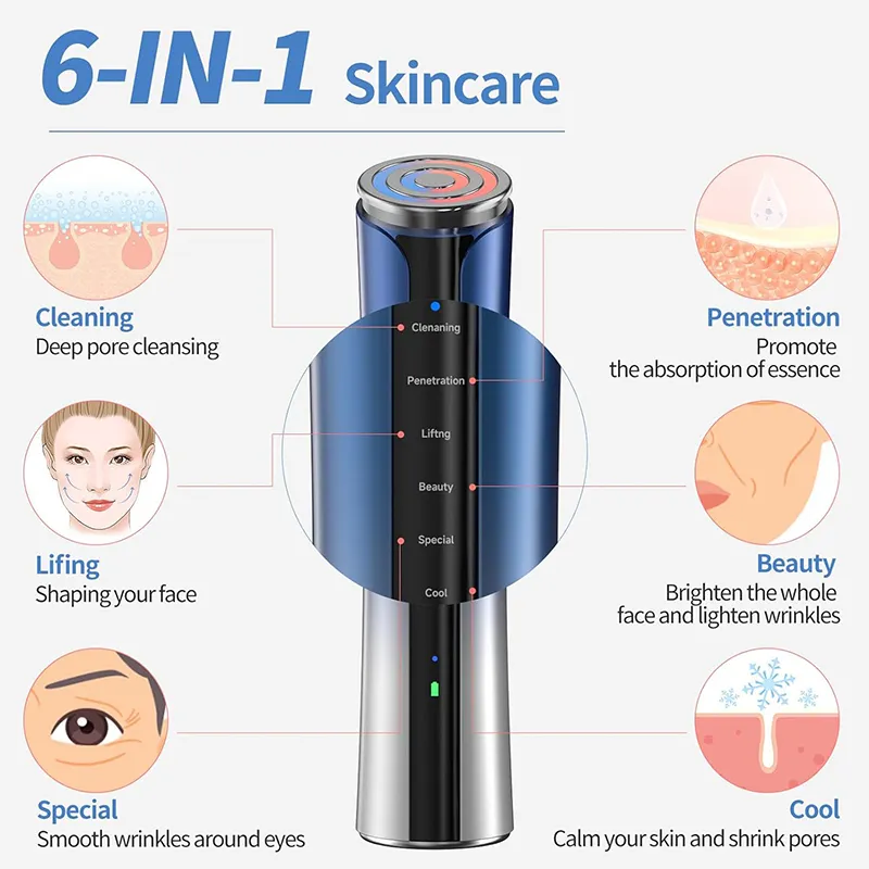 D2 Texet Microcurrent Facial Device, Facial Massager, Home Use Skin Tightening Machine Light Therapy for Face Eye Neck Lifting 6 in 1 Skin Care Tool